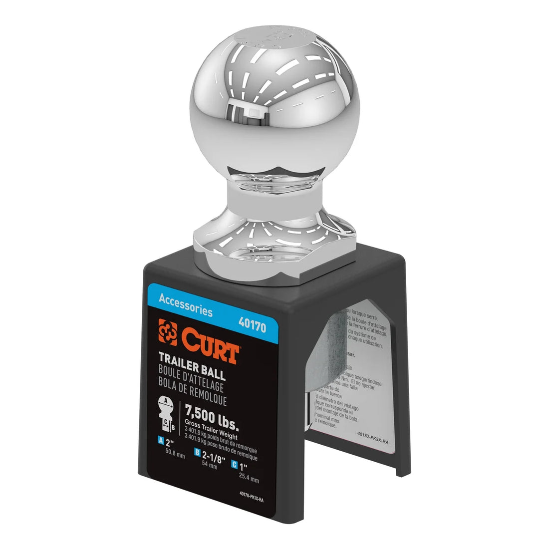 CURT 2" Trailer Ball (1" x 2-1/8" Shank, 7,500 lbs., Chrome, Packaged) 40170 - Side View