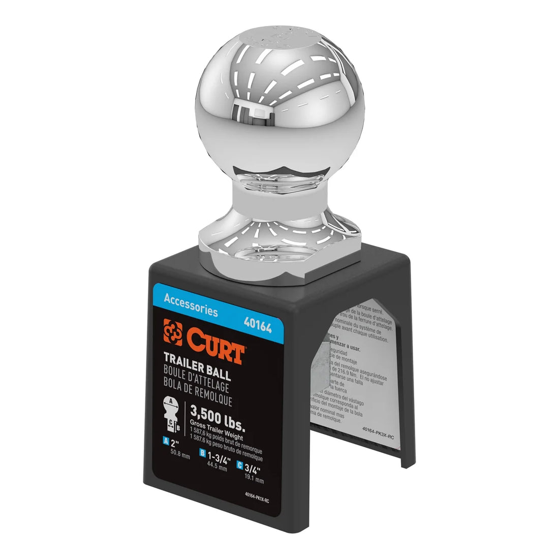 CURT 2" Trailer Ball (3/4" x 1-3/4" Shank, 3,500 lbs., Chrome, Packaged) 40164 - Side View