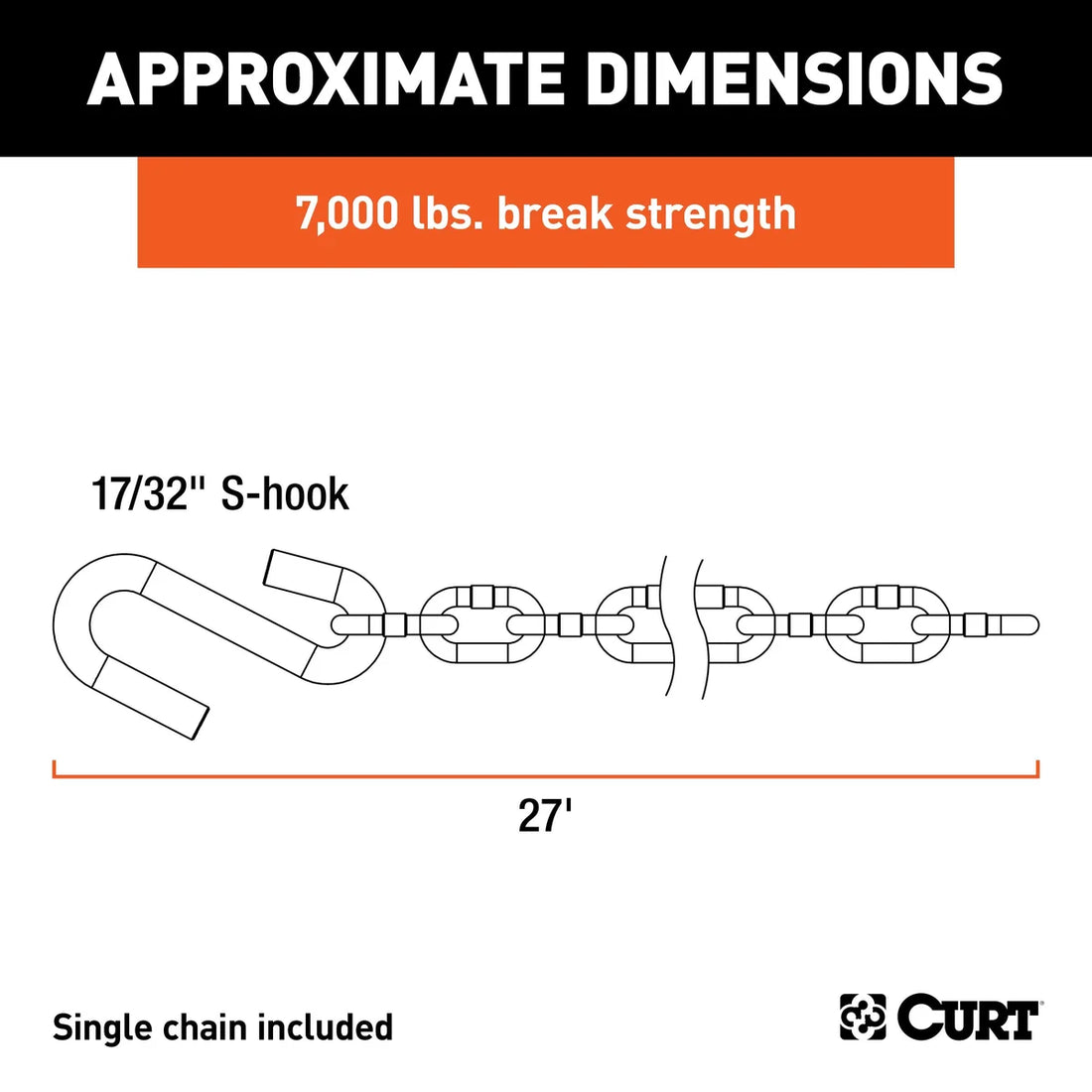 CURT 27" Safety Chain with 1 S-Hook (7,000 lbs, Clear Zinc) 80300 - Back View