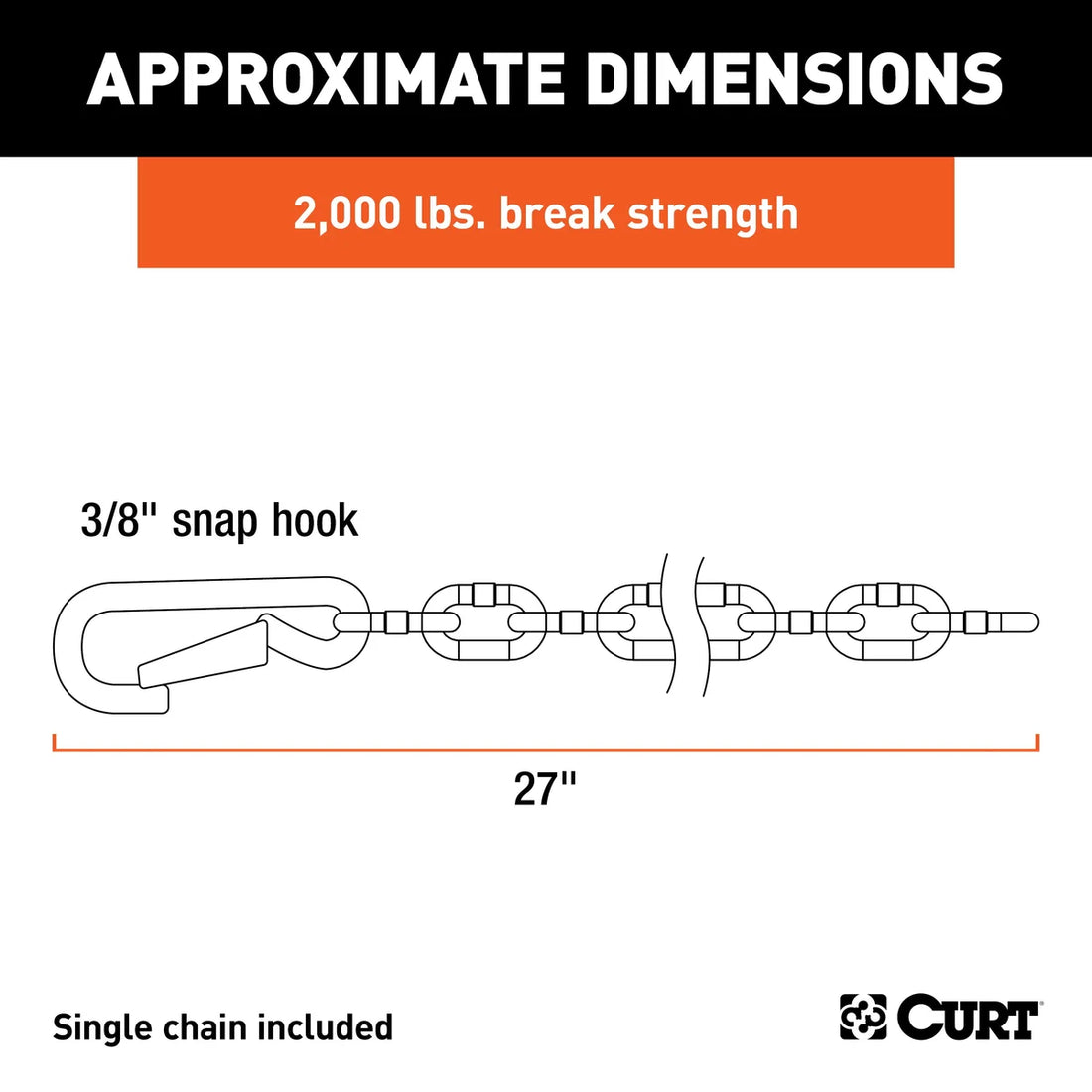 CURT 27" Safety Chain with 1 Snap Hook (2,000 lbs, Clear Zinc) 80312 - Back View