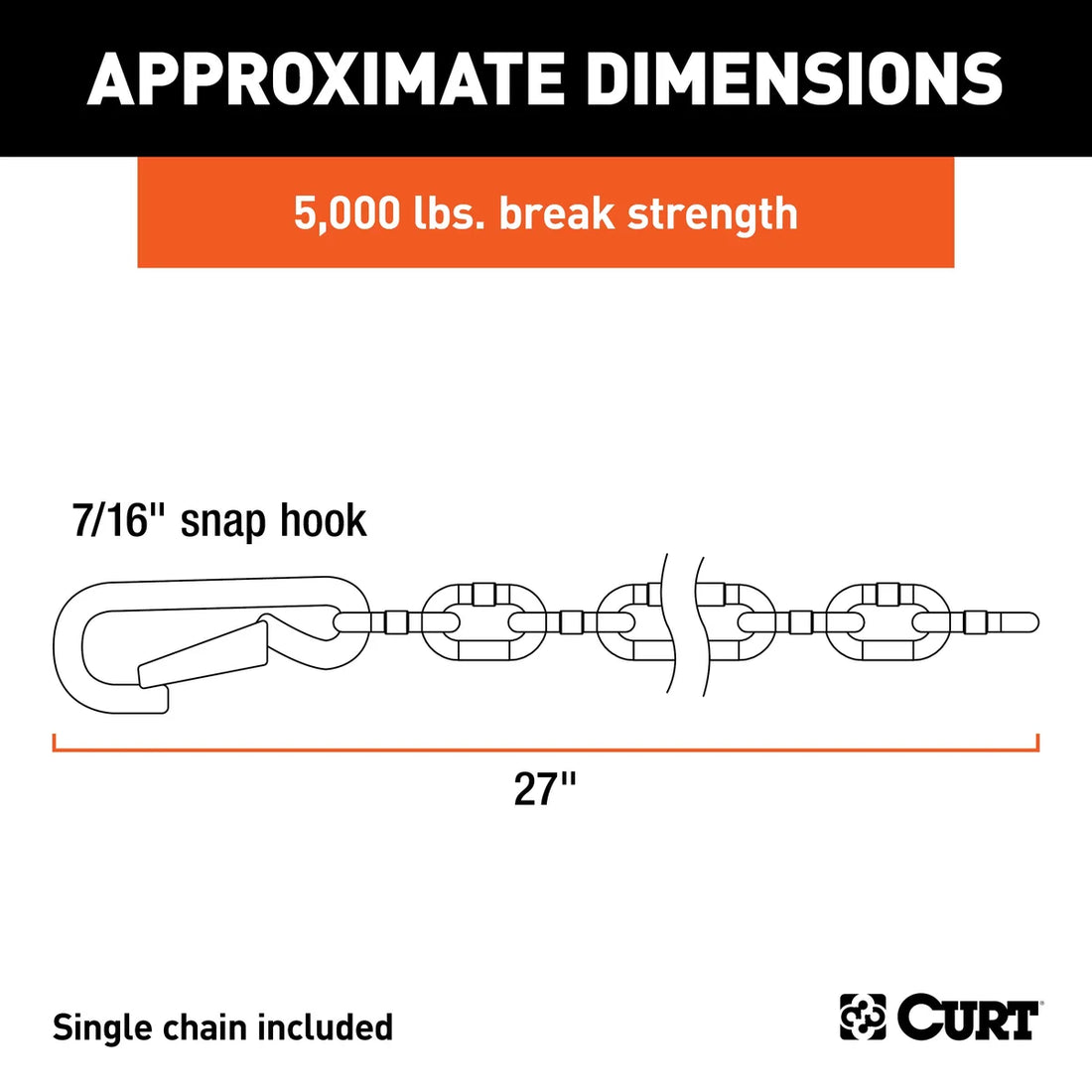 CURT 27" Safety Chain with 1 Snap Hook (5,000 lbs, Clear Zinc) 80313 - Back View
