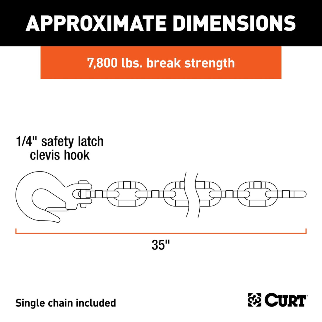 CURT 35" Safety Chain with 1 Clevis Hook (7,800 lbs, Clear Zinc) 80302 - Back View
