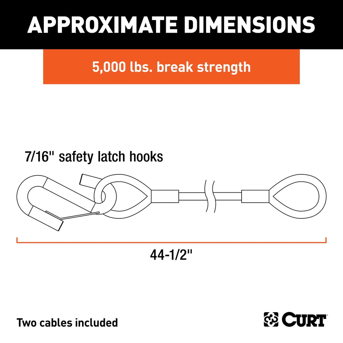 CURT 44-1/2" Safety Cables with 2 Snap Hooks (5,000 lbs, Vinyl-Coated, 2-Pack) 80151 - Back View