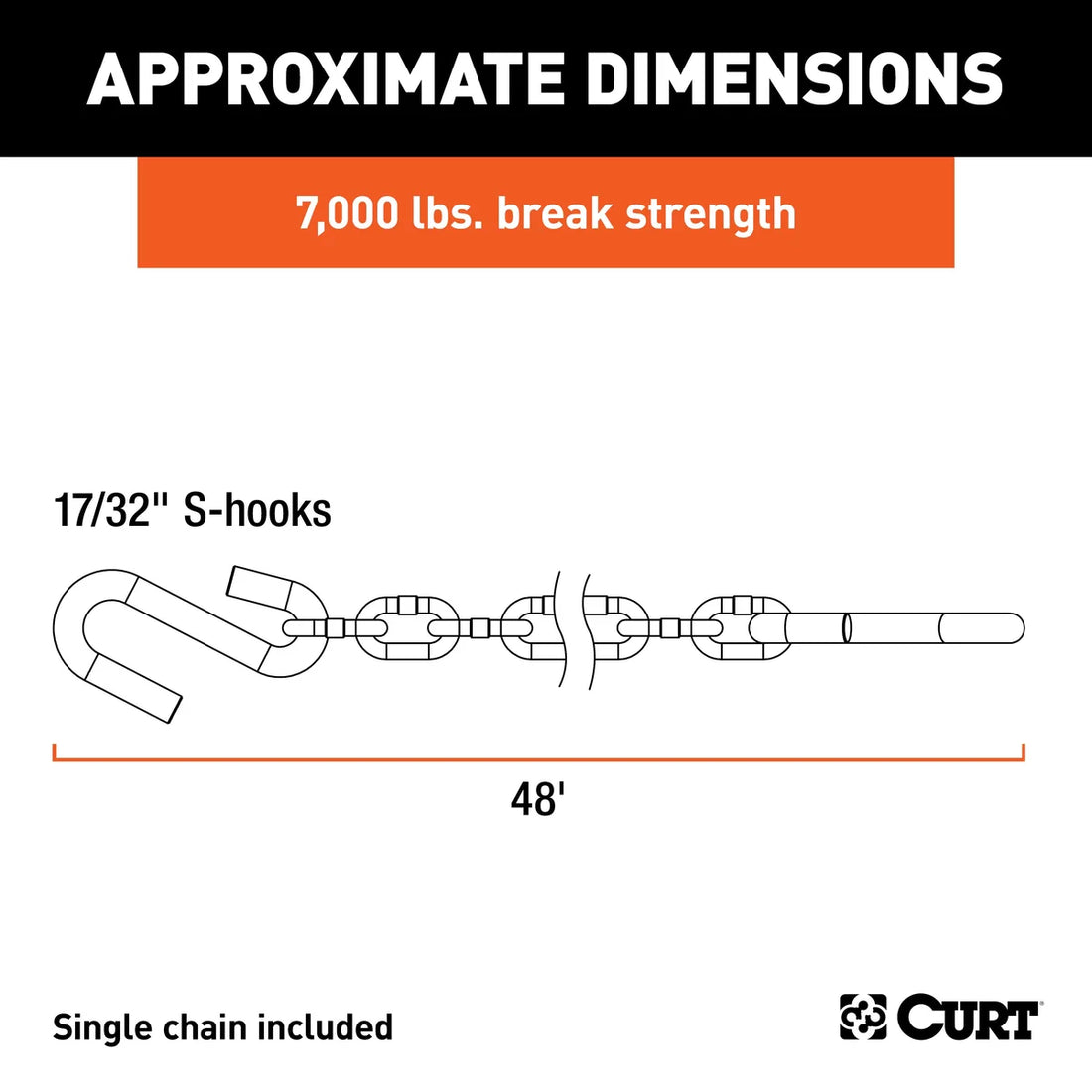 CURT 48" Safety Chain with 2 S-Hooks (7,000 lbs, Clear Zinc) 80301 - Back View