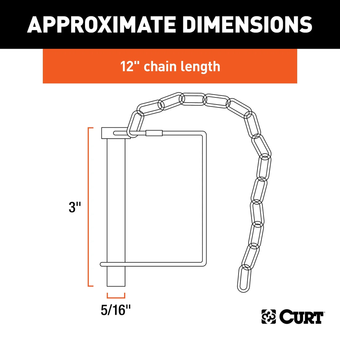 CURT 5/16" Safety Pin with 12" Chain (3" Pin Length) 25034 - Side View