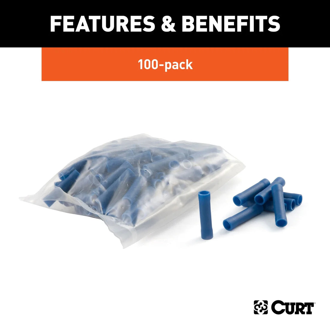 CURT 59422 16-14 Gauge Blue Vinyl-Insulated Wire Butt Connectors, 100-Pack 59422 - Back View