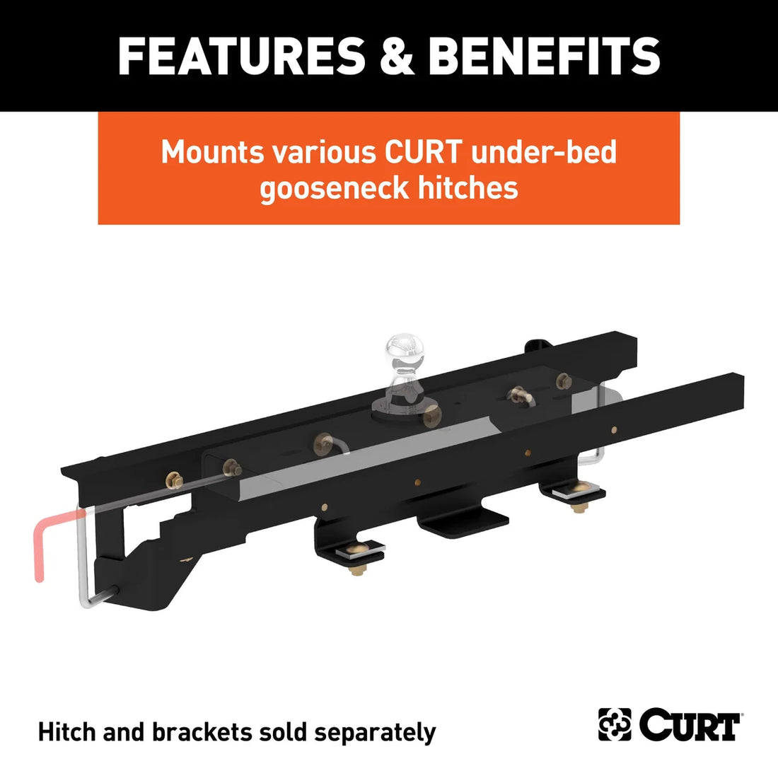 CURT Double Lock Gooseneck Install Brackets, w/ Coil Springs 60657 fits 2009 Dodge Ram 1500 / 2011 Ram 1500 Big Horn, 1500...