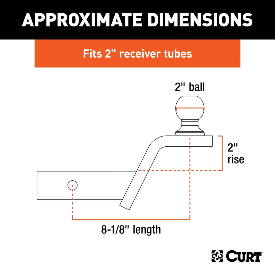 CURT Fusion Ball Mount with 2" Ball (2" Shank, 7,500 lbs., 2" Rise) 45155 - Side View