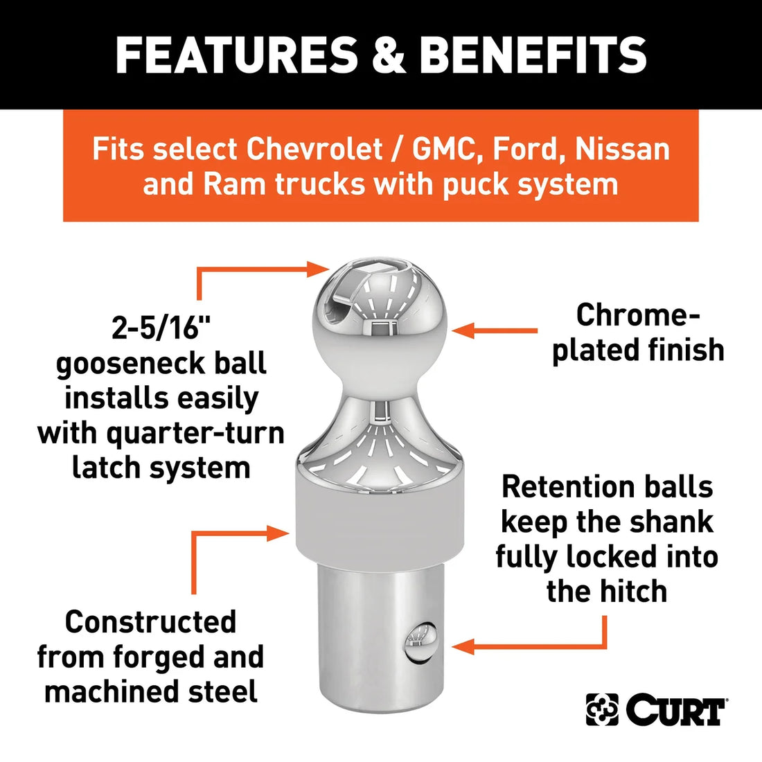 CURT OEM Puck System 2-5/16" Gooseneck Ball (38K) 60627 fits Ram - Back View