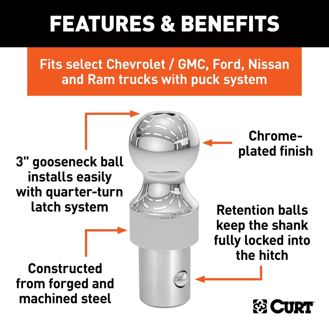 CURT OEM Puck System 3" Gooseneck Ball (30K) 60628 fits Nissan / Ram - Back View