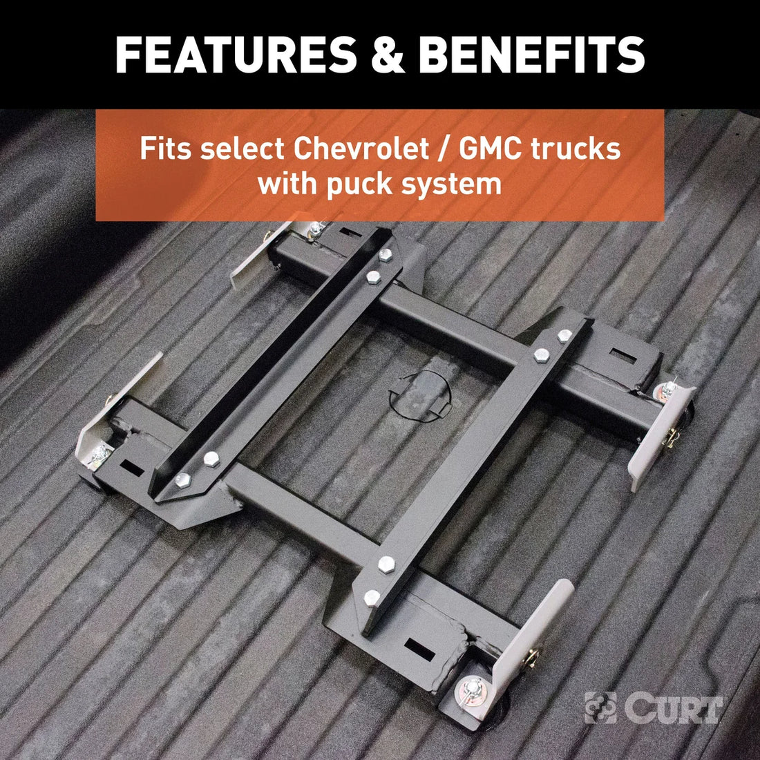 CURT Puck System 5th Wheel Roller Adapter, 20K, 6.5' Bed 16023 fits 2016 Chevrolet Silverado 2500 HD, Silverado 3500 HD / ...