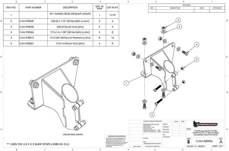 Camburg 07-21 Toyota Tundra 2wd/4wd Bolt-on Rear FOX 2.0 Bump Stop Mount Kit (S/O) - Additional View 6