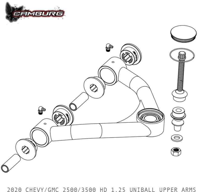 Camburg Chevy/GMC 2500/3500 HD 2WD/4WD 20-23 1.25in Performance Uniball Upper Arms (w/ covers) - Detail View