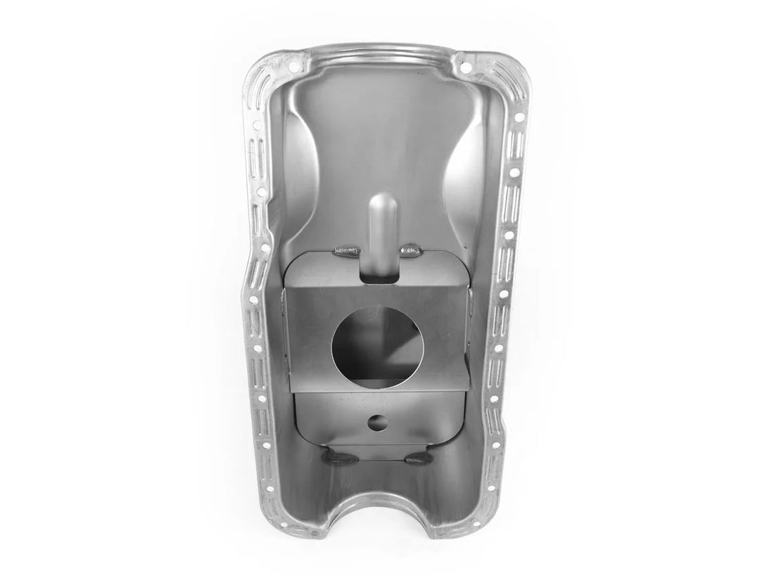 Canton 15-600 Oil Pan Stock Replacement Front Sump Pan fits 1965-1993 Ford / Lincoln / Mercury 289-302 - Installation View