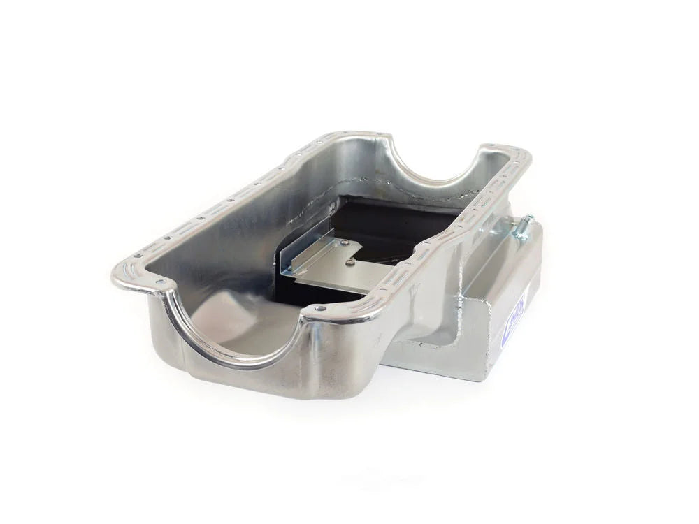 Canton 15-630S Oil Pan Front Sump Road Race 14 GA 12" Wide Sump Pan fits Ford 289-302 - Back View