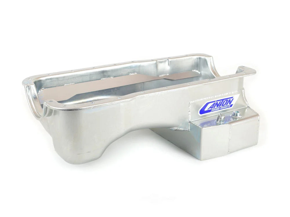Canton 15-644 Oil Pan Rear T Sump Road Race Pan fits 1979-1995 Ford Mustang / Thunderbird 289-302 - Side View