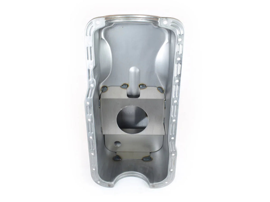 Canton 15-650 Oil Pan Stock Replacement Front Sump Pan Unplated fits Ford 351W - Installation View