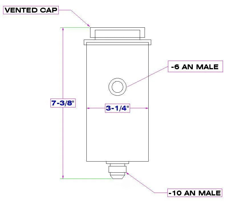 Canton Aluminum Power Steering Tank Universal -10AN and - 6AN Fittings 77-252 - Back View