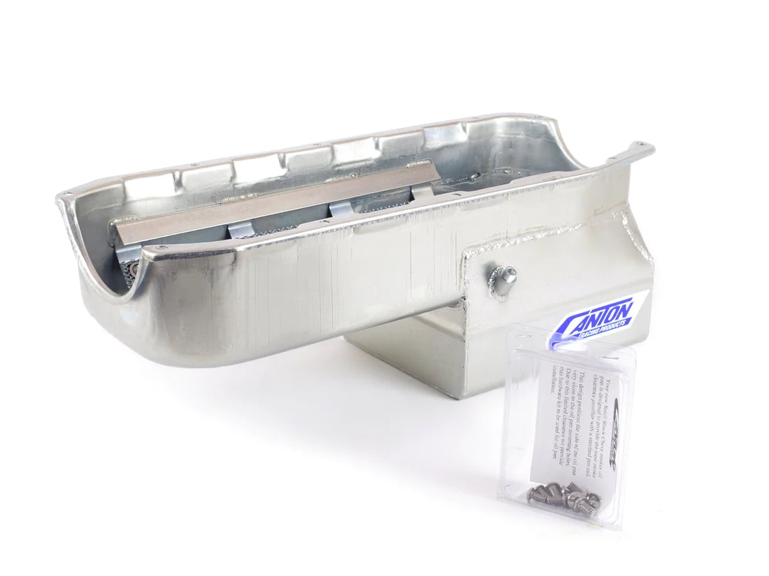 Canton Canton 13-082 Oil Pan Small Block Chevy Pre-1985 Drag Race Pan For Stroker 13-082 - Installation View