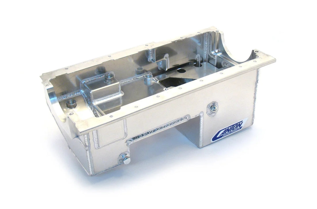 Canton Canton 13-672A Oil Pan Ford 351W Fox Body Pro Style Drag Alum Pan SV & Non SV 13-672A - Side View