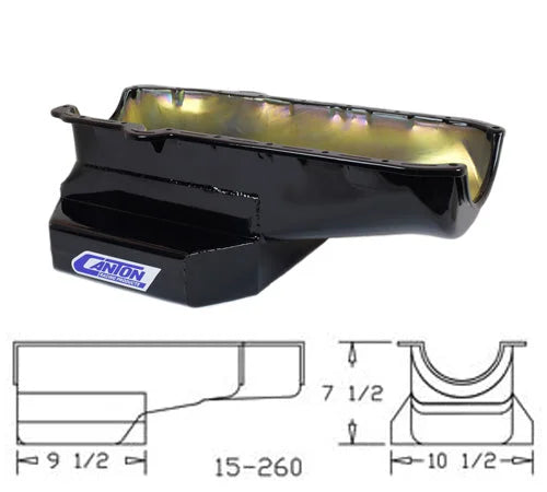 Canton Canton 15-260BLK Oil Pan Small Block Chevy 12in Long Sump Pre-1980 Road Race Pan 15-260BLK - Back View