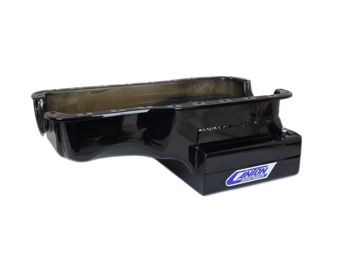 Canton Canton 15-630SBLK Oil Pan Ford 289-302 Front Sump Road Race 14 GA 12" Wide Sump 15-630SBLK - Side View