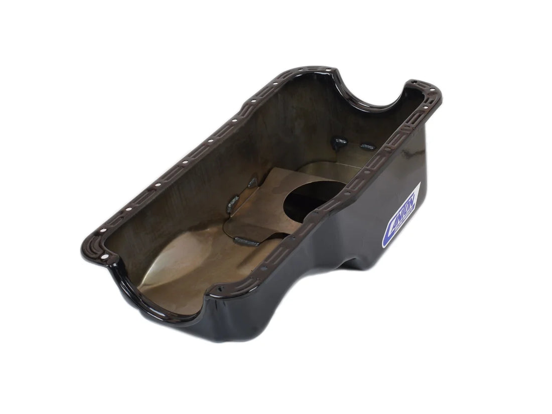 Canton Canton 15-650BLK Oil Pan For Ford 351W Stock Replacement Front Sump Pan Unplated 15-650BLK - Installation View