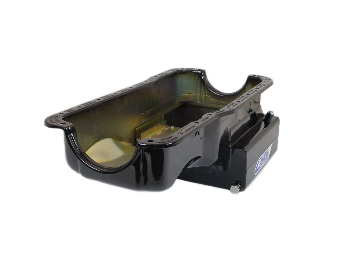 Canton Canton 15-680SBLK Oil Pan For Ford 351W Front Sump 12 Inch Wide 14 GA Road Race 15-680SBLK - Side View