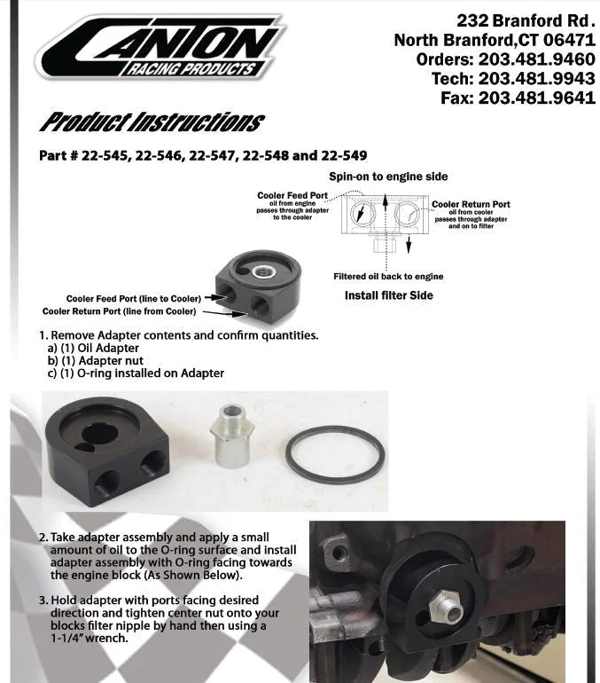 Canton Canton 22-549 Aluminum Oil Cooler Adapter Univ Sandwich Style 22MM -1.5, 2 5/8 22-549 - Side View