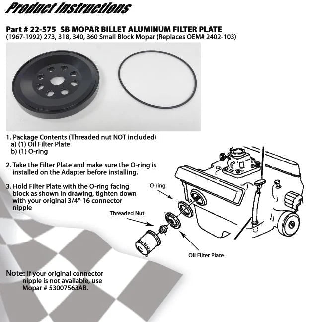 Canton Canton 22-575 Filter Plate For Small Block Mopar Billet Aluminum 22-575 - Side View