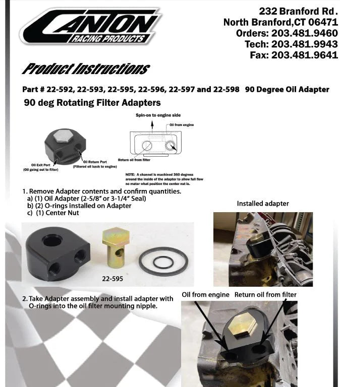 Canton Canton 22-596 Billet Alum Remote Oil Filter Adapter 18MM x 1.5 90 Deg Rotating 22-596 - Back View
