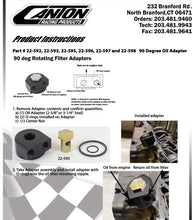 Load image into Gallery viewer, Canton Canton 22-598 Billet Alum Remote Oil Filter Adapter 22MM x 1.5 90 Deg Rotating 22-598 - Back View