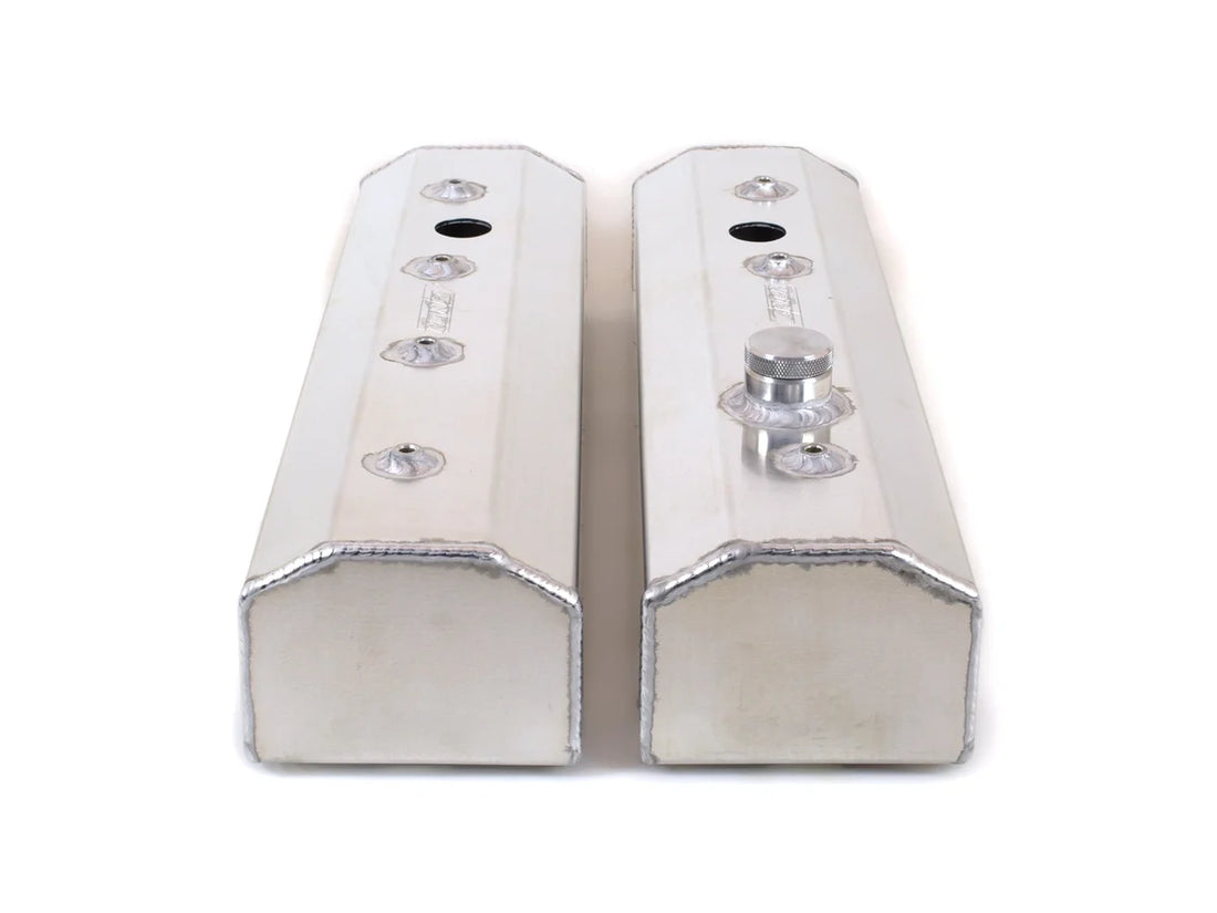 Canton Canton 65-205 Valve Covers Small Block Chevy Centerbolt Fab Alum With Fill & PCV 65-205 - Back View