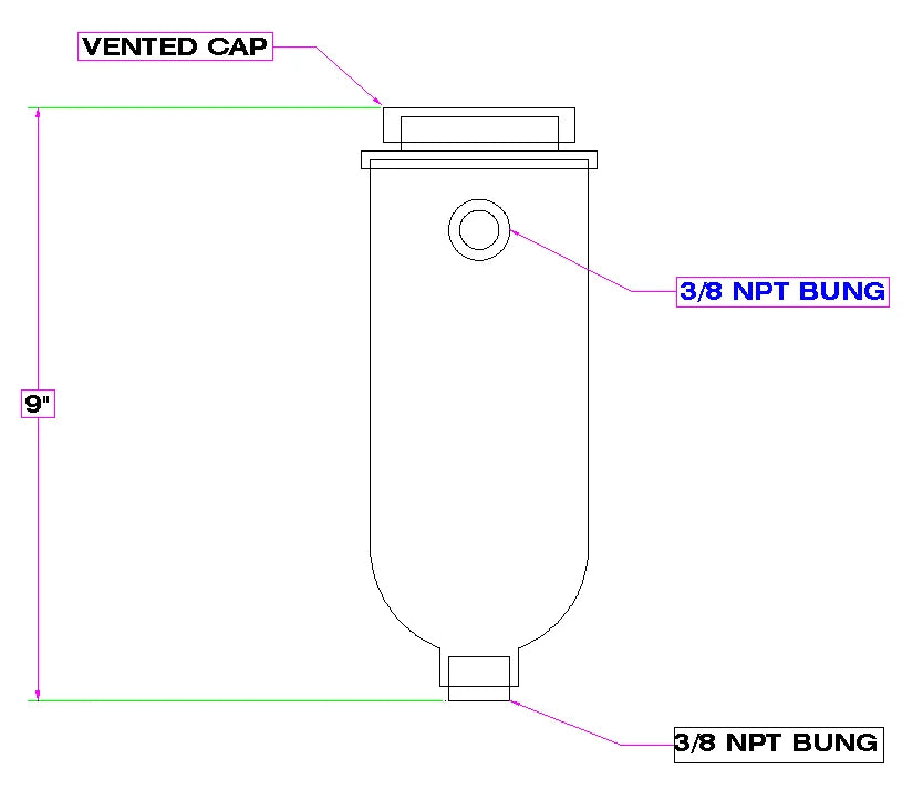Canton Canton 80-206 Aluminum Catch Fill Tank 24 Oz 3/8" Ports & Petcock W/ Vented Cap 80-206 - Side View