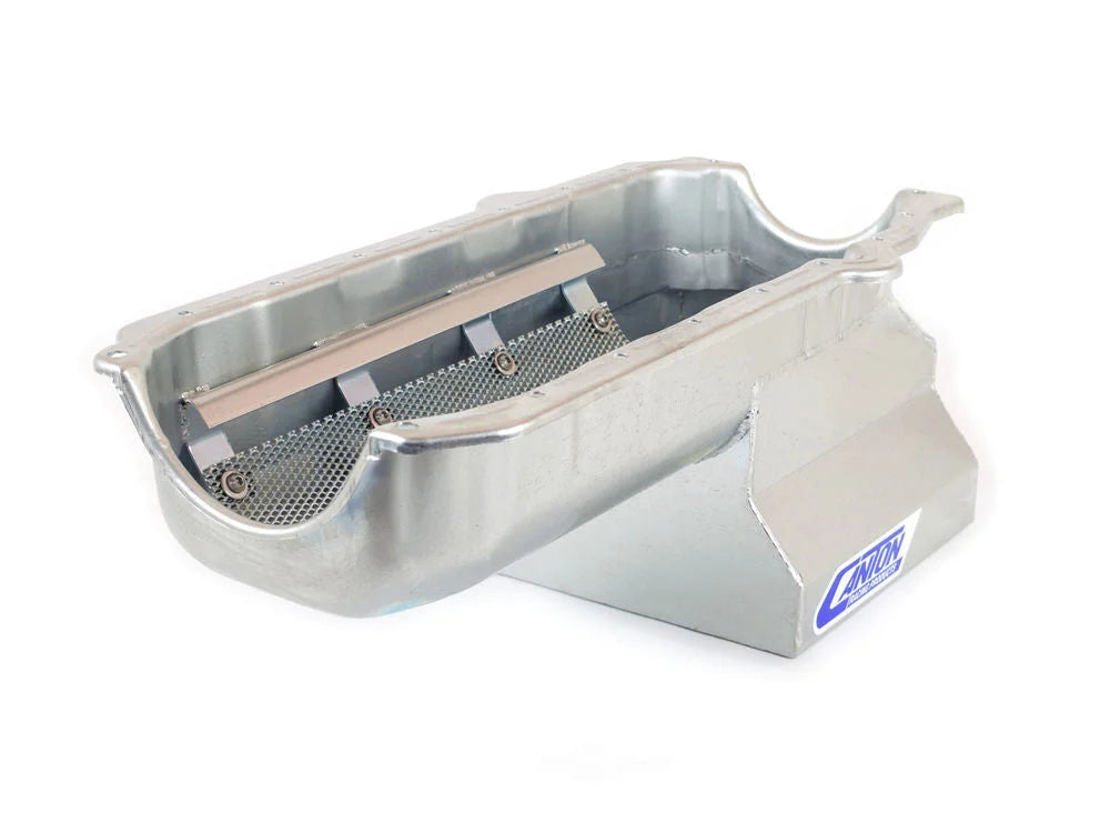 Canton Canton Oil Pan Drag Race T Sump Pan 13-100 fits Pre-1980 Chevy Small Block - Installation View