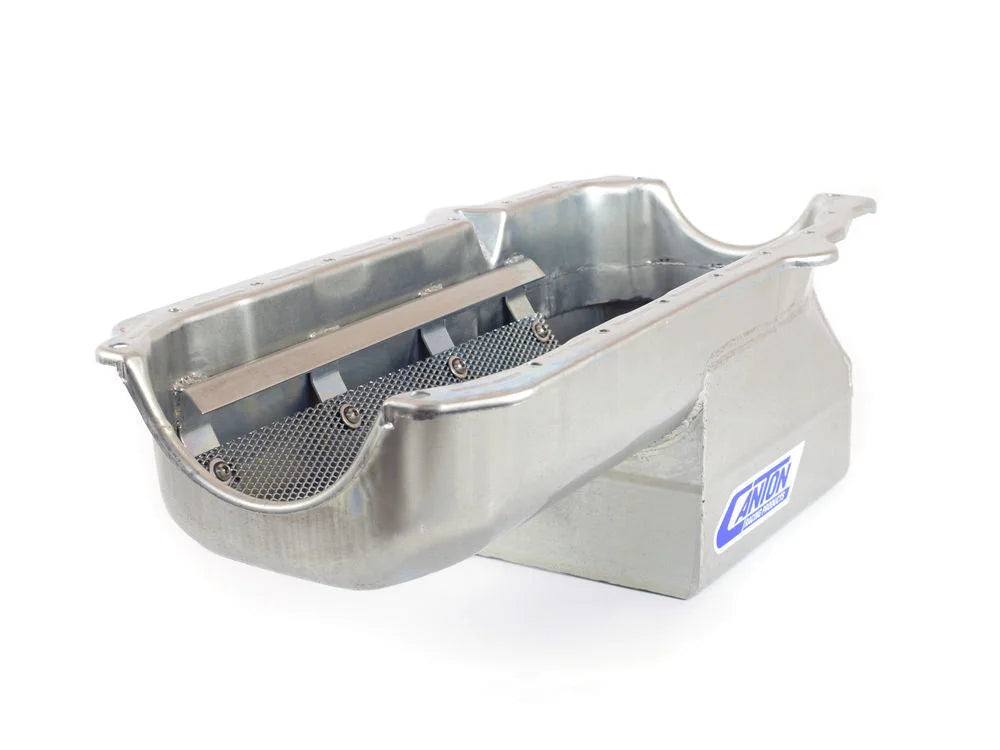 Canton Canton Oil Pan Drag Race W/ Right Hand Dipstick 13-080M fits 1980-1985 Chevy Small Block - Installation View