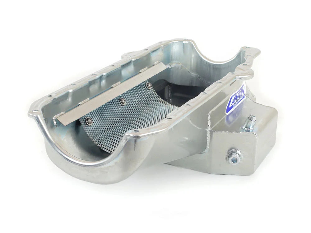 Canton Oil Pan 10.5" Circle Track Long Sump 11-122 fits Chevrolet Small Block G Body - Back View