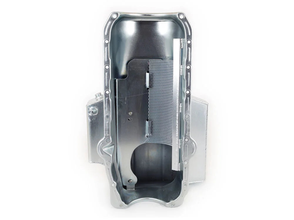 Canton Oil Pan Shallow Circle Track 12" Long Sump 11-120 fits Chevrolet Small Block - Installation View