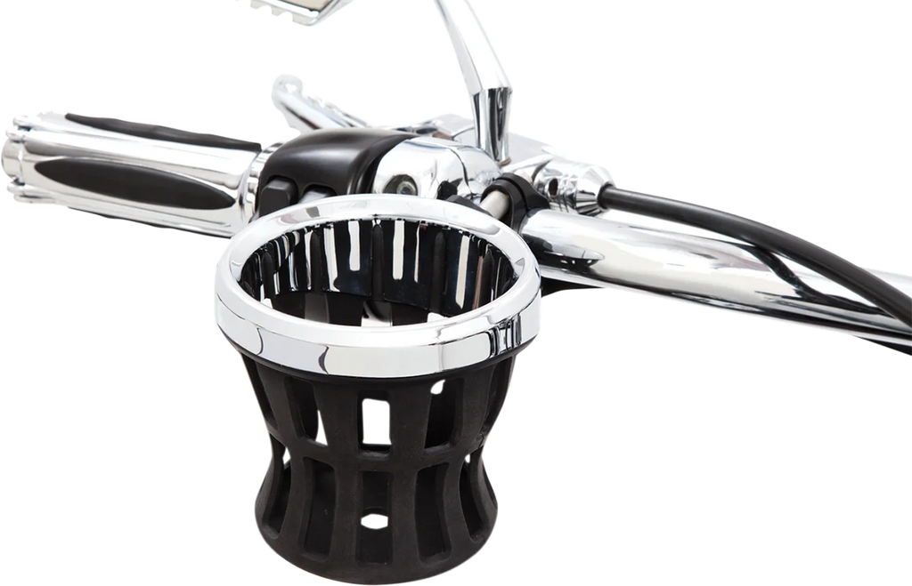Ciro Drink Holder - 1-1/4" Handlebar Mount - Chrome/Black Clamp 50415 - Side View