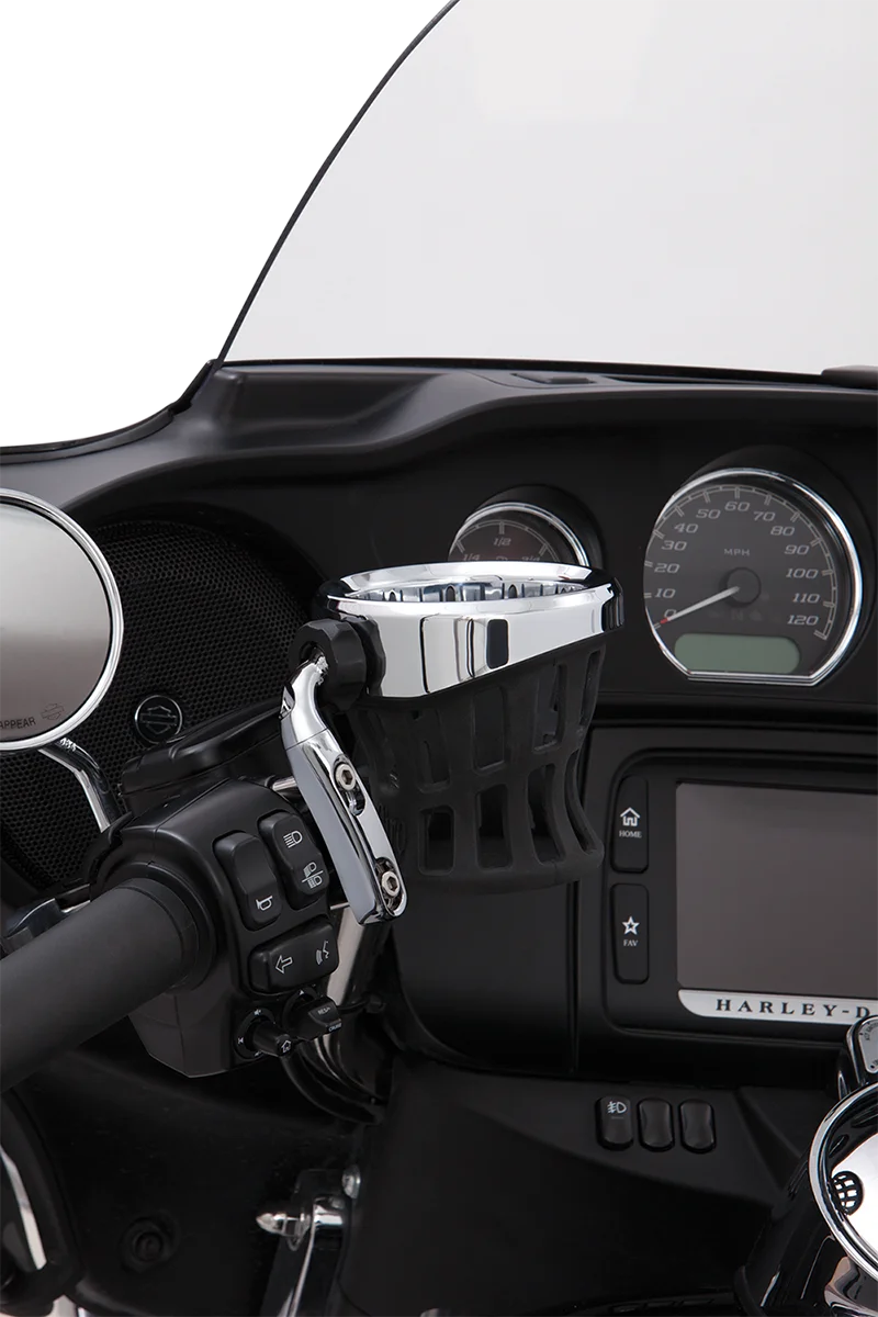 Ciro Drink Holder - 7/8" & 1" Handlebar Mount - Chrome/Chrome Clamp 50412 - Side View