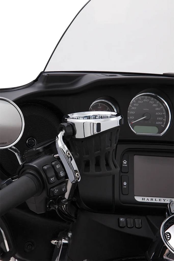 Ciro Drink Holder - 7/8" & 1" Handlebar Mount - Chrome/Chrome Clamp 50412 - Side View