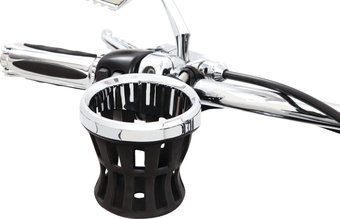Ciro Drink Holder - Gen 2 - Chrome - Chrome 7/8"/1" Handlebar Mount 55412 - Side View