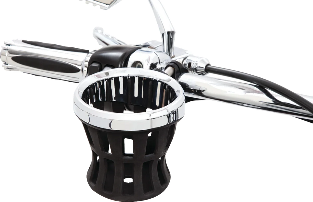 Ciro Drink Holder - Gen 2 - Chrome - Chrome 7/8"/1" Handlebar Mount 55412 - Side View