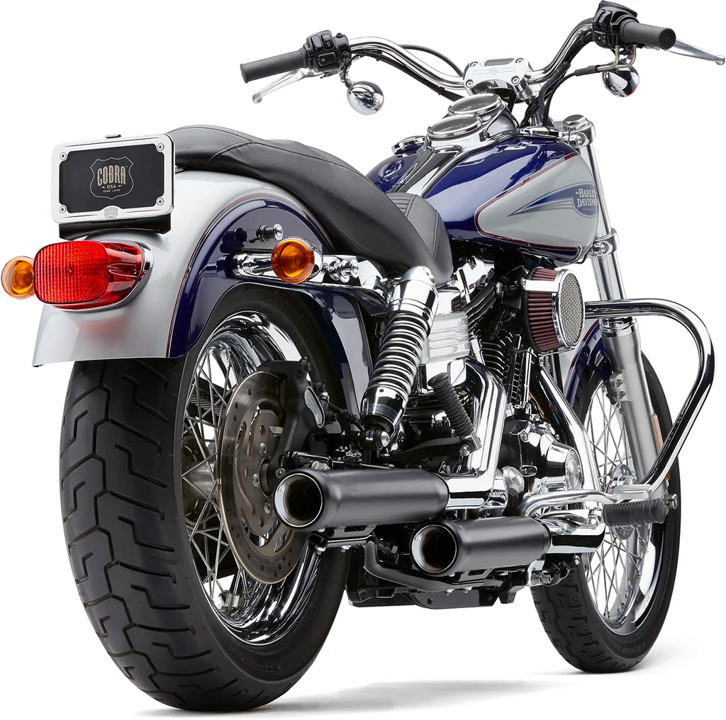 Cobra 3" Neighbor Hater Mufflers for '91-'17 Dyna - Black 6045B - Side View