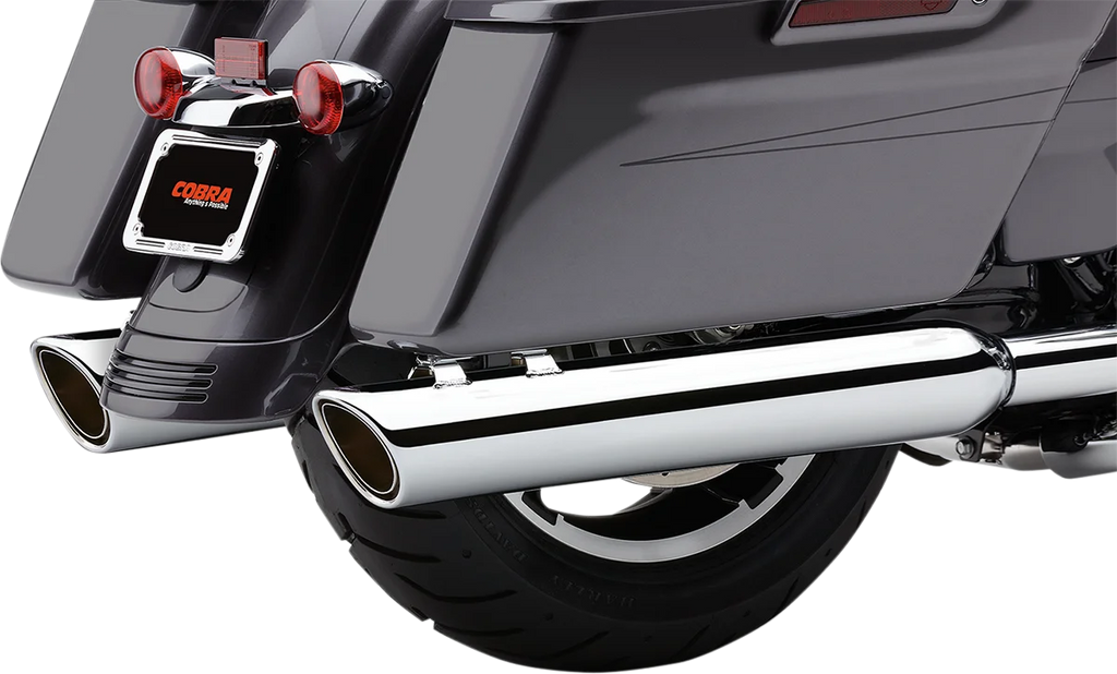 Cobra 909 4" Mufflers - Chrome - '95-'16 Bagger 6106 - Side View