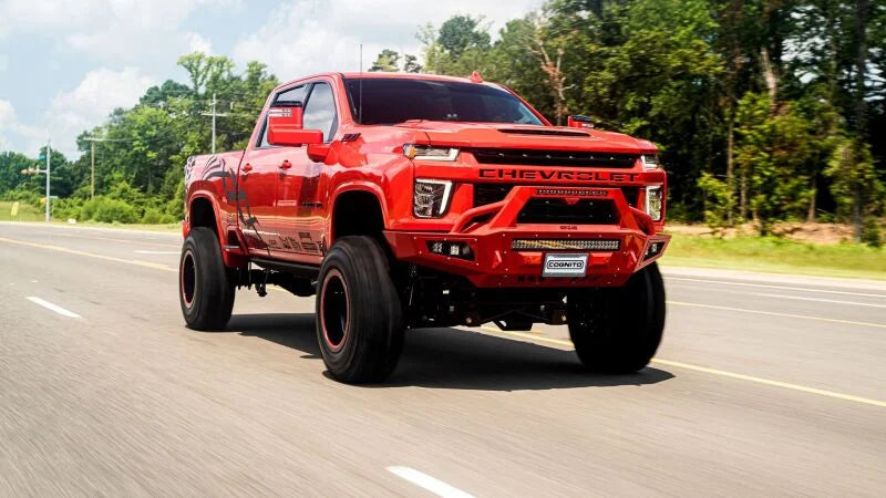 Cognito 20-24 Chevy/GMC Silv/Sierra 2500/3500 HD 2WD/4WD 7in Perf Lift Kit w/ Fox PSRR 2.0 Shocks - Back View