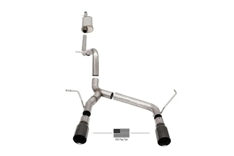 Corsa 07-18 Jeep Wrangler JKU 3.6L/3.8L 2.75in Sport Cat-Back Exhaust w/ 4in American Flag BlacTips - Main Product View