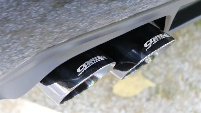 Corsa 11-14 Dodge Charger SXT 2.5in Sport Cat-Back Dual Rear Exit w/ Twin 3.0in Black Tips - Detail View