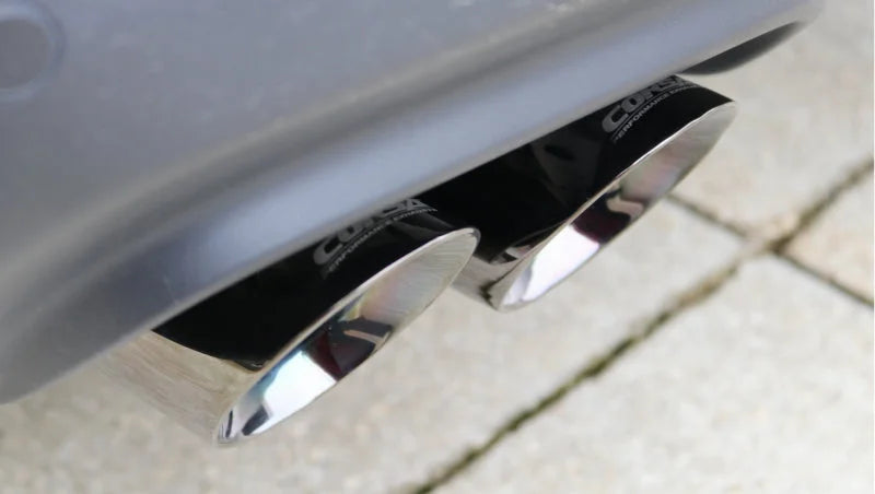 Corsa 15-16 Dodge Challenger Xtreme Cat-Back Dual Rear Exit with Twin 3.5in Polished Pro-Series Tips - Side View