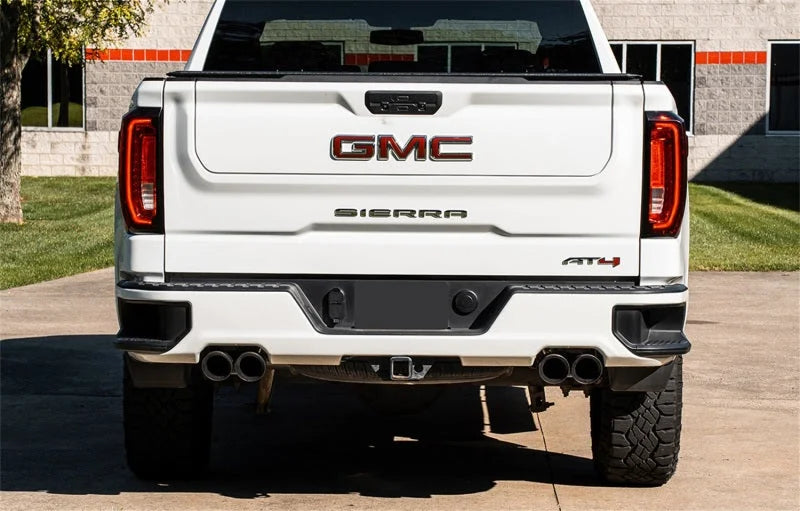 Corsa 19-23 GMC Sierra 1500 Cat-Back Dual Rear Exit with Twin 4in Black Powder Coat Pro-Series Tips - Side View